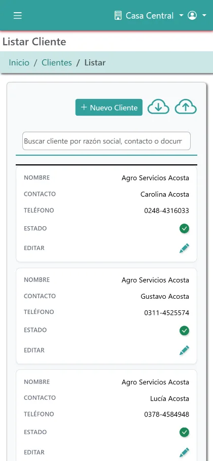 Listado de clientes en el celular