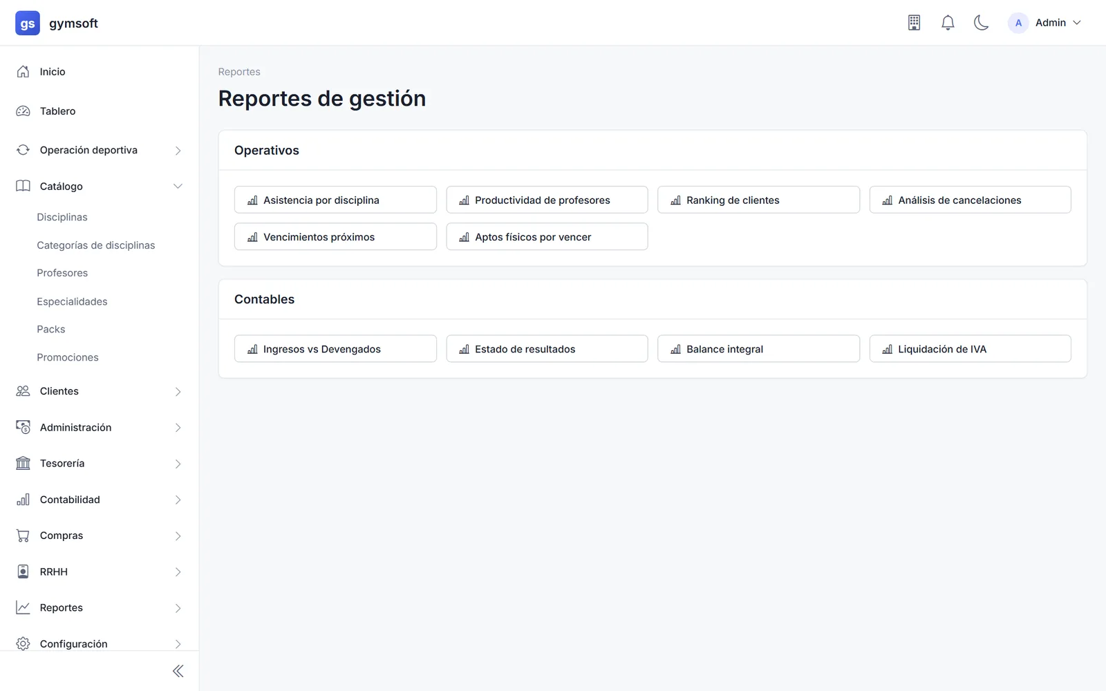 Índice de reportes de gestión