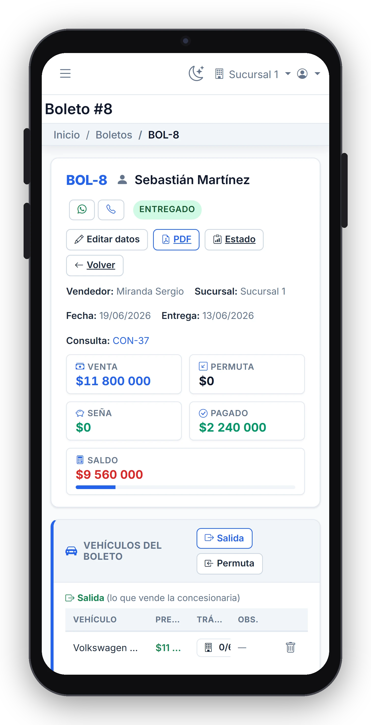 Boleto en el celular