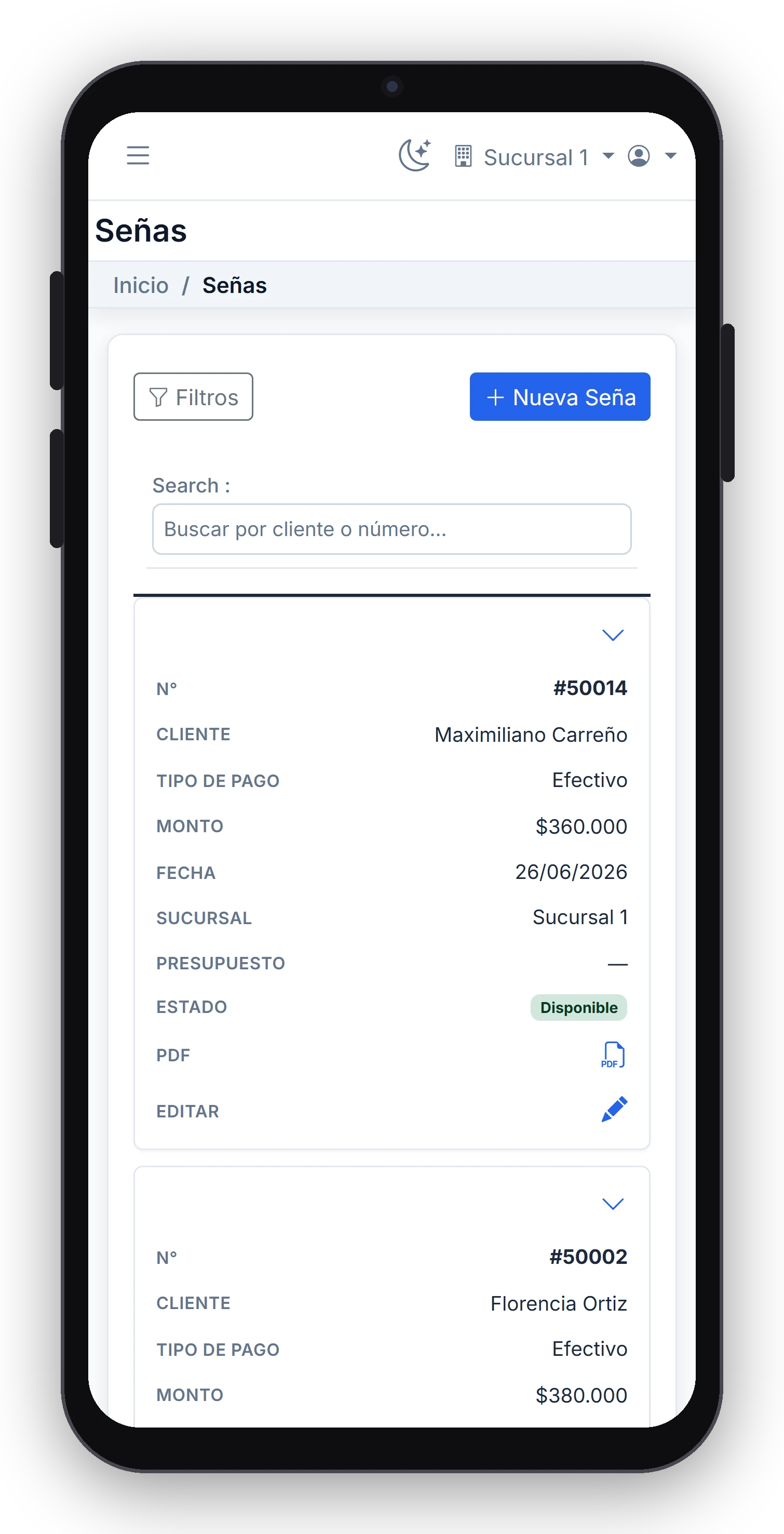 Tomá la seña con comprobante automático