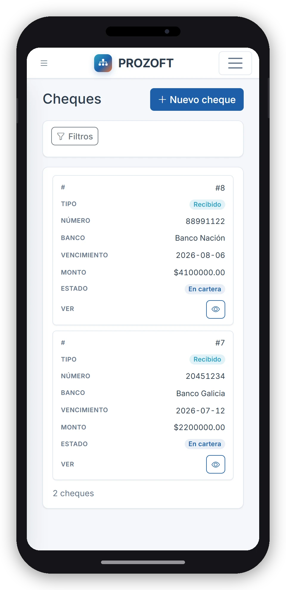 Cheques Prozoft